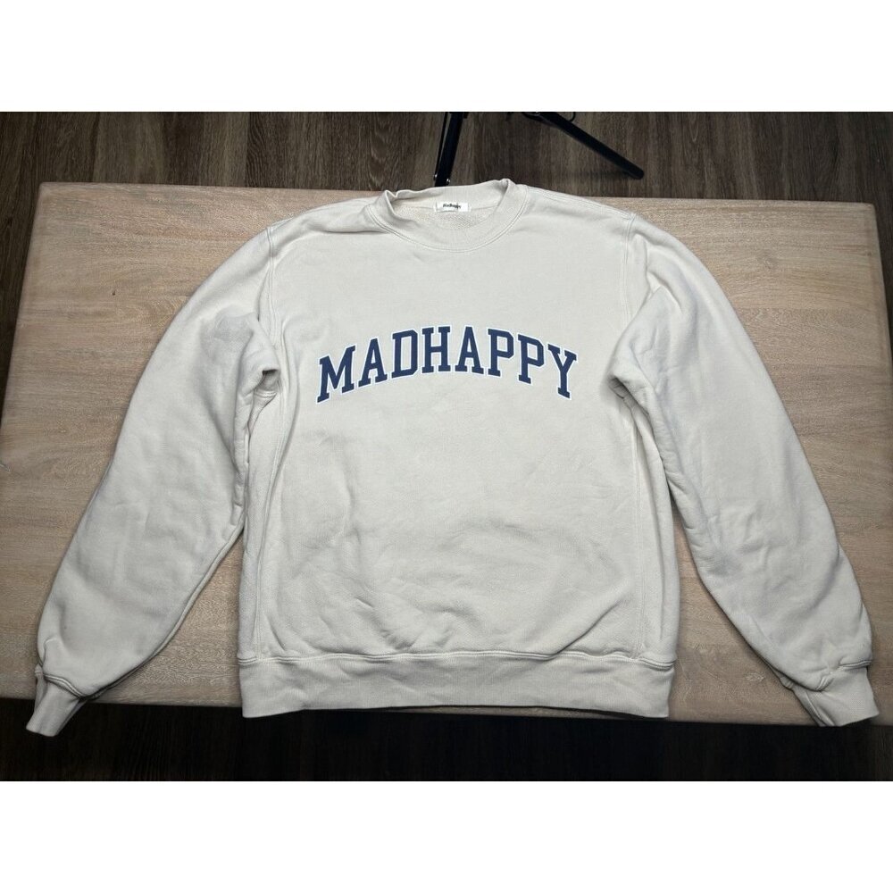 Madhappy Campus Crewneck Sweatshirt Ivory Blue Letters Size Medium